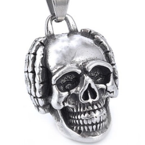 Polished silver stainless steel skull emoji pendant with detailed hip-hop carving
