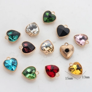 Set of 12 multi-color crystal heart pendants with gold metal base for jewelry making