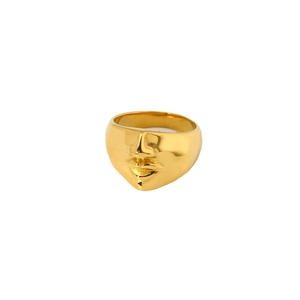 Punk 18K gold plated stainless steel ring featuring a 3D realistic face relief design