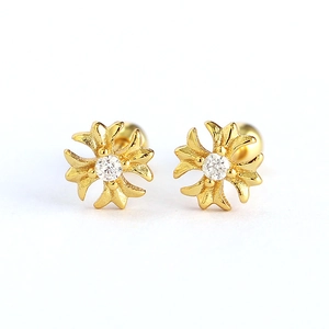 Classic 925 silver gold-plated cross stud earrings with clear gemstone and screw back