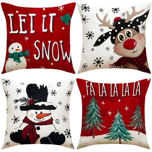 Christmas Throw Pillow Covers Cotton Linen Reindeer Snowman Xmas Tree Holiday Home Sofa Decor