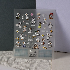 5D embossed funny white duck nail art stickers with 3D texture and cartoon designs