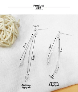 Detailed S925 sterling silver long chain earrings with sizing and weight measurement