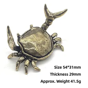 Vintage brass crab figurine with detailed texture for desktop decor, 54x31mm size