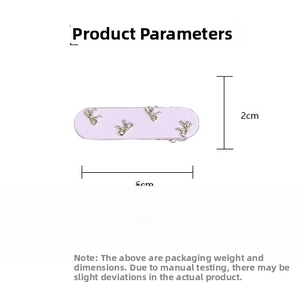 Detailed view of lavender metal hair clip with silver bows and 6cm x 2cm size specifications