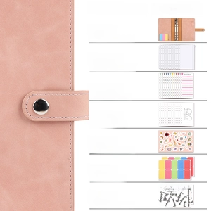 Pink A6 PU leather budget binder set with 12 zipper pockets and colorful refill sheets