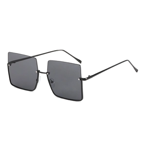 Fashionable oversized square rimless sunglasses in black with thin metal temples