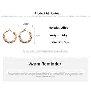 Detail view of irregular hoop earrings with 3x2.5cm dimensions and 6.1g weight specification