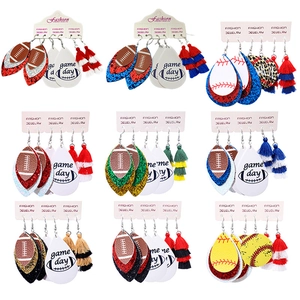 Orecchini In Finta Pelle Multistrato Paillettes Nappa Sport Giorno Di Partita Baseball Football Gioielli Per Donne