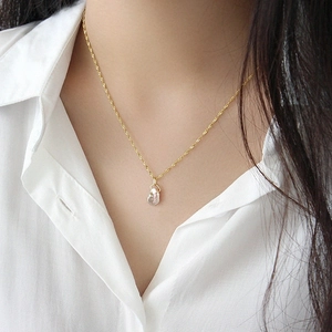 Natural Freshwater Artificial Baroque Pearl Necklace Irregular Shaped Pendant Stainless Steel Water Wave Chain French Elegant Jewelry