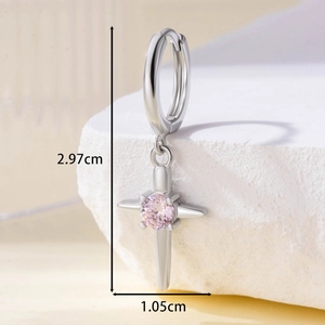 Cross hoop earrings with pink zircon pendant and 2.97cm height measurement