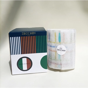 Detailed view of Italian Zecchin Venice colorful gift box with protective bubble wrap packaging
