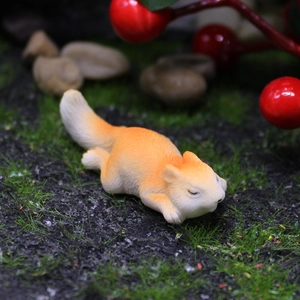 Miniature sleeping squirrel resin figurine for moss micro landscape and succulent garden