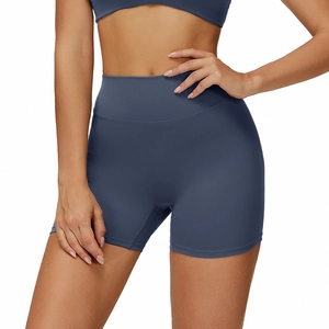 Dunkelblaue Yoga-Shorts mit hoher Taille und V-Schnitt am Rücken für Fitness und Laufen
