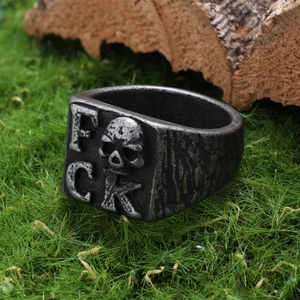 Skull Ring Stainless Steel Punk Gothic Letter FCK Vintage Distressed Biker Rock Jewelry For Men Women
