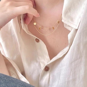 Double Layer 925 Sterling Silver Necklace Sequin Disc Charms Minimalist Snake Chain Chic Jewelry For Women