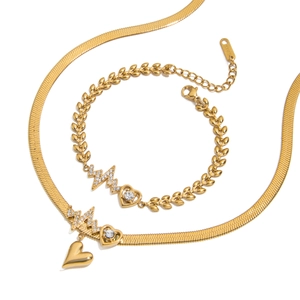 Heart ECG Pendant Necklace Stainless Steel 18K Gold Plated Rhinestone Hollow Sweet Romantic Jewelry For Women