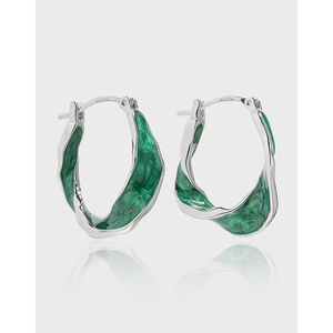 925 Sterling Silver Twisted U-Shape Earrings Green Enamel Marble Texture Elegant Niche Design Earrings For Women Jewelry Gift