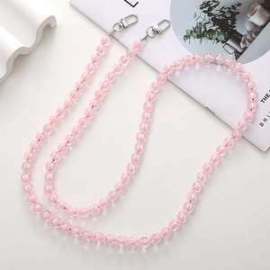 Pink and clear acrylic bead crossbody chain with silver metal clasps for bags or phones