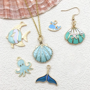 Lake blue sea theme jewelry charms set with starfish octopus and whale tail pendants