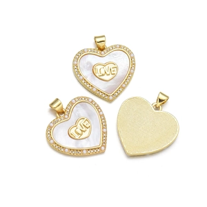Golden heart pendant with shell pearl shell and LOVE engraving for necklace making