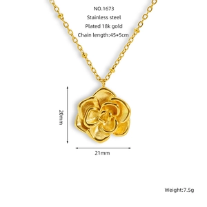 Detailed specs of the 18k gold plated stainless steel rose pendant necklace, 21x20mm size