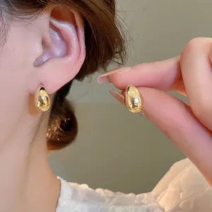 Elegant 18K gold plated teardrop stud earrings with a glossy mirror finish for women