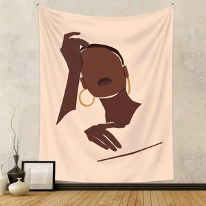 Moderner Wandteppich mit abstrakter weiblicher Silhouette und Goldohrringen für Heimdeko