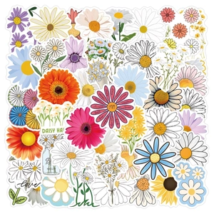Waterproof Daisy Flower Stickers PVC Decals For Water Bottle Laptop Helmet Reusable Colorful Floral Decorative Graffiti