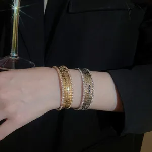 Sparkling zircon multi-layer open bracelets in gold and silver with fish scale metal sequins
