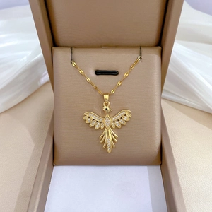 Luxury Phoenix Pendant Necklace Sparkling Rhinestone Copper Bird Charm With Stainless Steel Clavicle Chain For Women