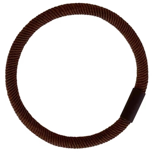 Brown high-elasticity hair tie with twill texture and cylindrical clasp on white background