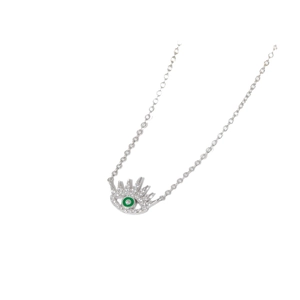 925 Sterling silver evil eye necklace with green crystal pupil and pavé rhinestones