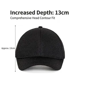 Black full mesh baseball cap with short brim and deep 13cm fit for summer sun protection