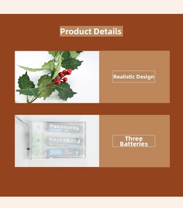 Detail of Christmas garland with red berries and a battery box for 3 AA batteries
