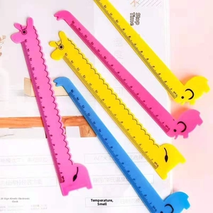 Cartoon giraffe shaped 15cm plastic rulers in macaron pink yellow and blue colors