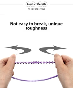 Detailed view of high-toughness purple bead necklace showing durable material and elasticity
