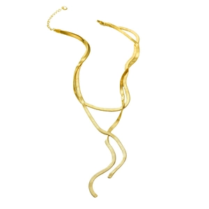 Adjustable double-layered golden flat snake chain necklace made of durable stainless steel