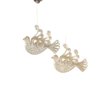 Set of 2 champagne gold glitter flying dove ornaments for Christmas tree decoration