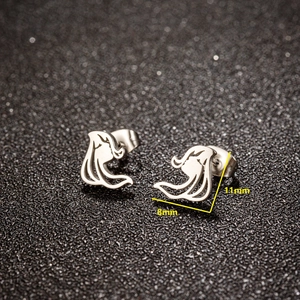 Polished silver stainless steel girl face stud earrings with 8mm by 11mm dimensions