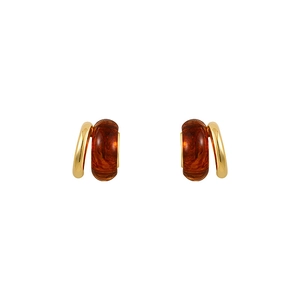 Vintage Maillard resin geometric earrings with golden hoops and amber drop design