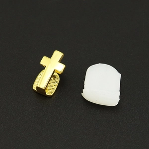 Grillz à dent unique dorée avec motif croix et barre de silicone pour style Hip-Hop