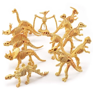 Set of 12 realistic dinosaur skeleton fossils and miniature prehistoric bone models