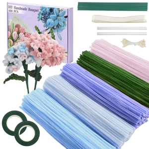 DIY Handmade Flower Bouquet Kit Macaron Chenille Pipe Cleaners Floral Decoration Creative Crafting Kids Adults