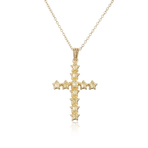 Collier plaqué or 18 carats avec pierres de zircon champagne en forme d'étoile sur croix