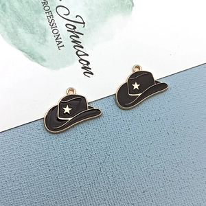 Western style golden cowboy hat pendants with black enamel and star for DIY jewelry
