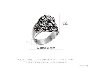 Detailed size parameters of the vintage silver lion head ring with 20x25mm dimensions
