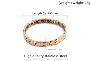 Detailansicht des roségoldenen Magnetarmbands mit Maßen 190mm Länge und 7mm Breite