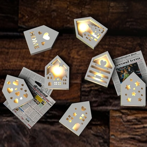 Boîtes de rangement mini maison en résine lumineuse avec lumières LED chaudes décor