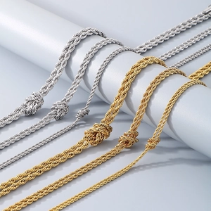 Vintage double twisted rope chain necklaces in gold and silver finish stainless steel